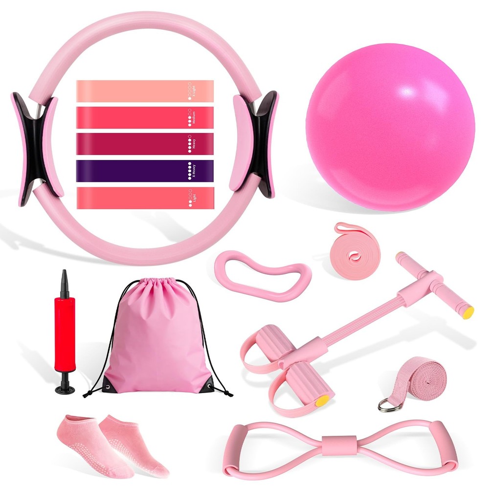 Pilates Kit for , 15-Piece Ultimate Pilates Set with Pink Pilates Ring, , Res…