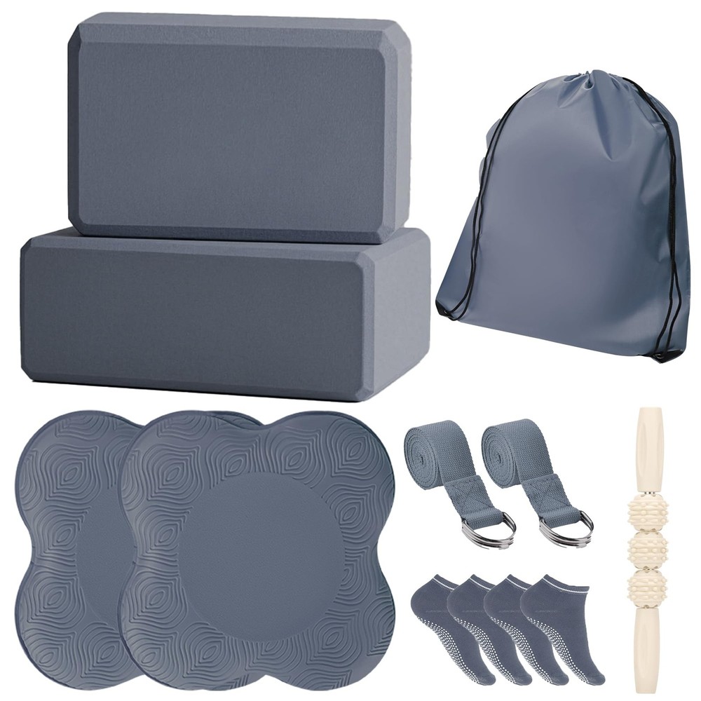 SAMTKA 2 Yoga Blocks Supportive Accessories including 2 Knee Pads, 2 L, Grey