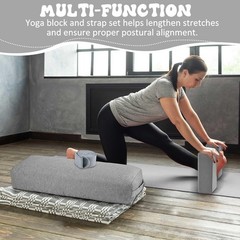 4 Pcs Yoga Bolster Pillows Blocks with Strap Set Comfortable Meditation Pillo…
