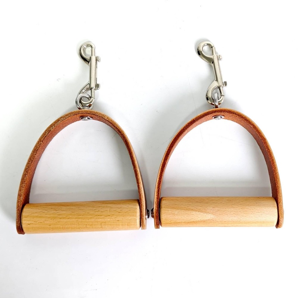Double Loop Yoga Leather Strap Wooden Pilates Equipment Handles Comfortable Grip