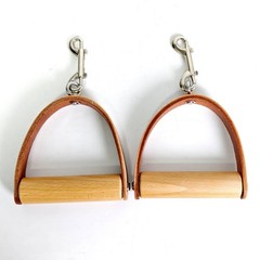 Double Loop Yoga Leather Strap Wooden Pilates Equipment Handles Comfortable Grip