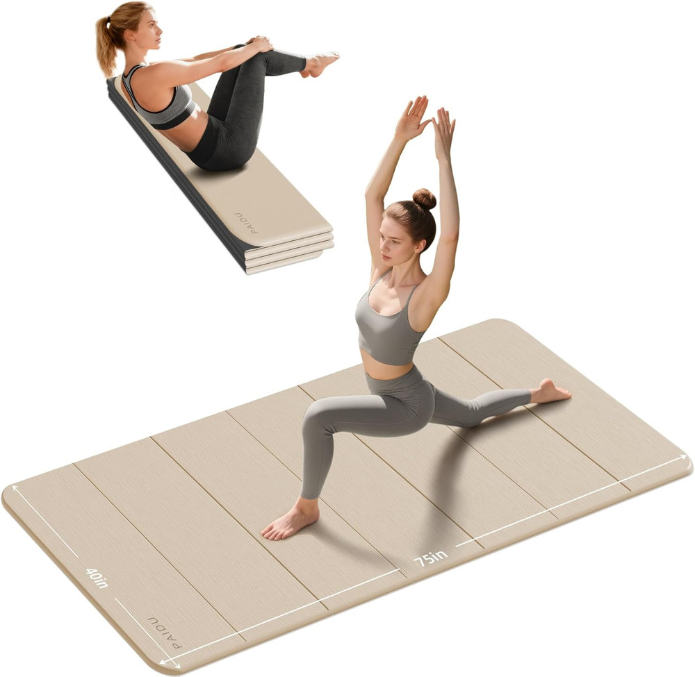 Thick Foldable Yoga Mat 10MM Non-Slip, Extra Long for Home & Travel Workouts