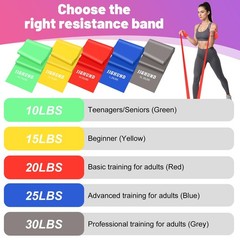 Resistance Bands Set, 5 Pcs Exercise 1.8m, Gray, blue, red, yellow, green