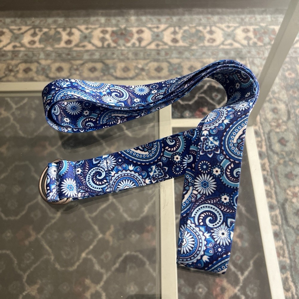 patterned D ring yoga strap- 6 feet new! blue paisley print