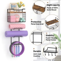 LIDTOP 6Tiers Yoga Mat Holder Wall Mount with Wood Floating Shelves, Yoga Mat…