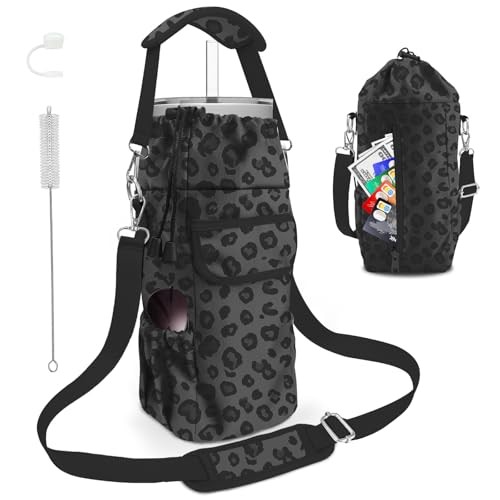 Cute Water Bottle Holder with Strap 24 32 40oz Insulated Water Leopard Print