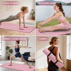 10 mm Yoga Mat 72″x26″ TPE NonSlip Exercise Mat 0.4″ Thick, EasytoCarry Fitne…