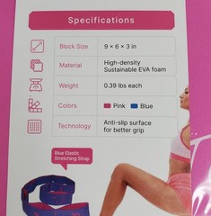 Tolbi 2 Yoga Blocks w Stretch Strap 9 x 6 x 3in Pink Blue Dense EVA Foam Sealed