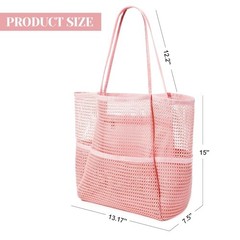 Crochet Tote Bag, Mesh Beach Bag, Knitted Shoulder Beach Bags for Women Pink