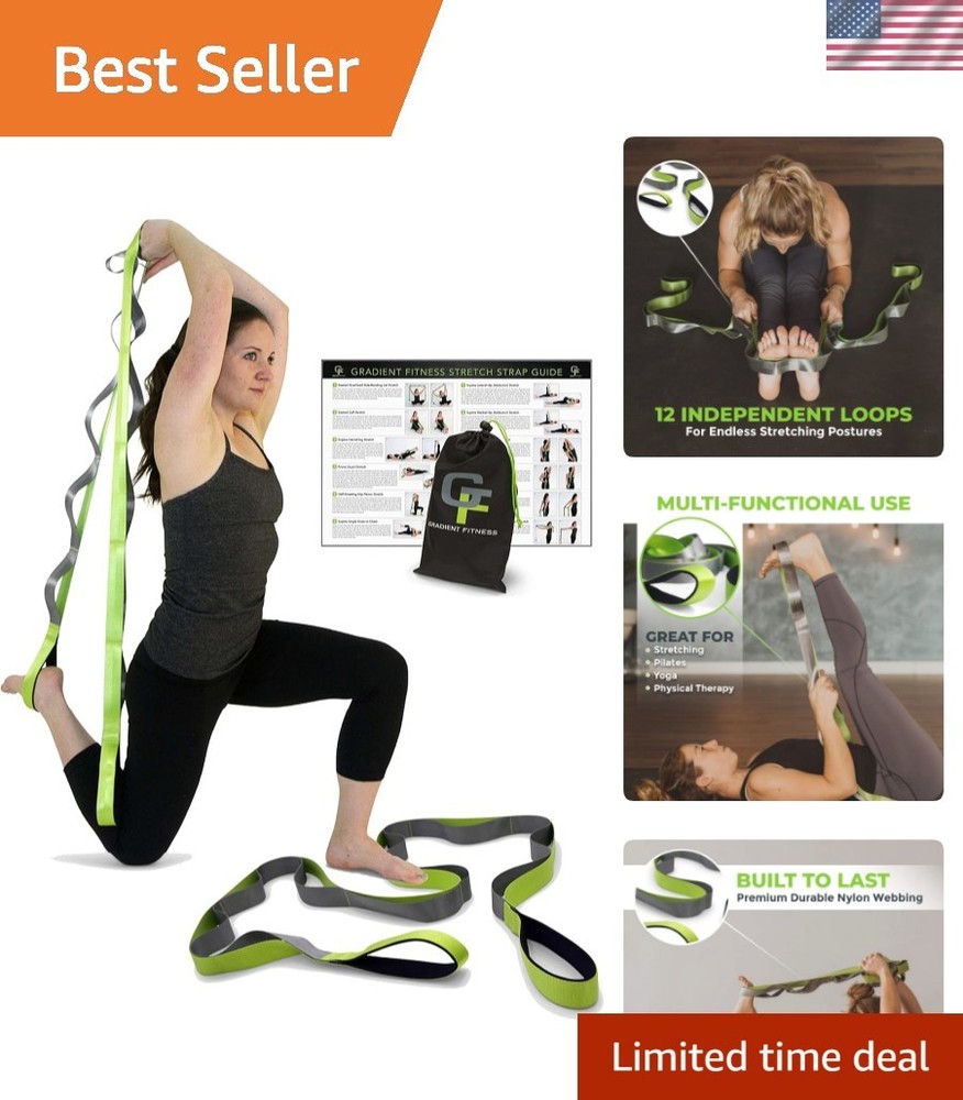 Durable 8′ Yoga Stretch Strap with Multi-Loop Design & Comfortable Handles