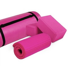 BalanceFrom 71″x24″ Anti Tear Yoga Mat w/Strap, Knee Pad & Blocks, Pink (Used)