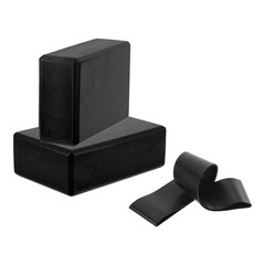 2Pcs Yoga Blocks and 1Pcs Black Resistance Band Set EVA Black Yoga Blocks