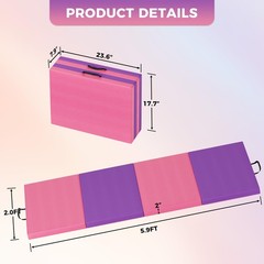 Gymnastics Mat 4-Fold 6x2ft Thick Tumbling Exercise Mat with Handles for Yoga