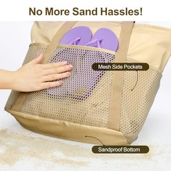Waterproof Beach Bags for Women – Machine Washable Medium Beige (Light Yellow)