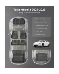 3W Tesla Model 3 Floor Mats and Trunk Mat, All-Weather TPE Floor Liner Compat…