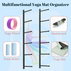 Yoga Mat Holder Wall Mount with 12 Straps, 6 Tier Metal Yoga Mat Storage Rack Ho