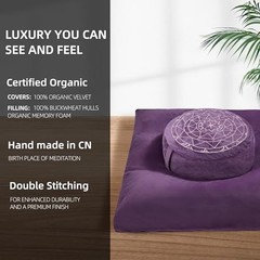 Zafu & Zabuton Meditation Cushion Set – Buckwheat Hull & Memory Foam Purple
