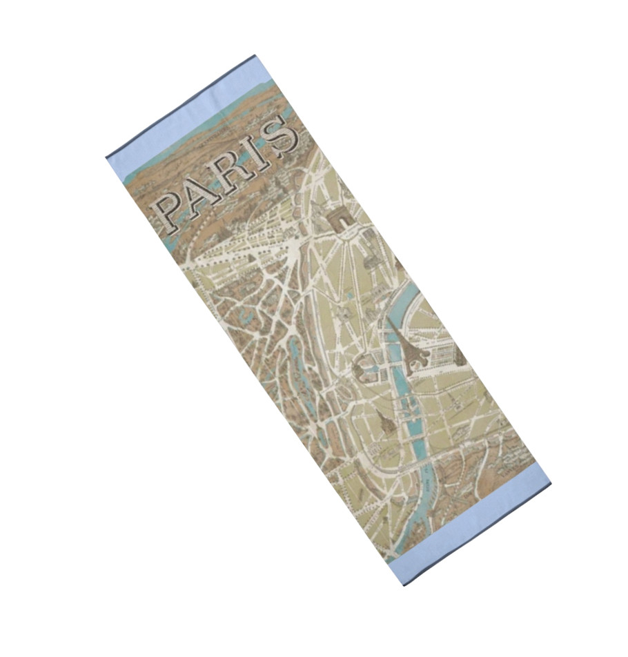 Blue outlined Paris Eiffel Tower Antique Map Arc Triomphe France yoga mat TOWEL
