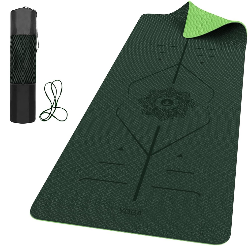 72×24 Inch 6mm 1/4 Inch Thick Pro Yoga Mat NonSlip Alignment Lines Carry Bag