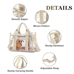 Clear Tote Bag for Women Stadium Approved Woven Crossbody Handbag Clear Beige