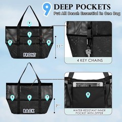 Mesh Beach Bag for Women, Large Beach Toy Pool Bag with Large – Dark Black