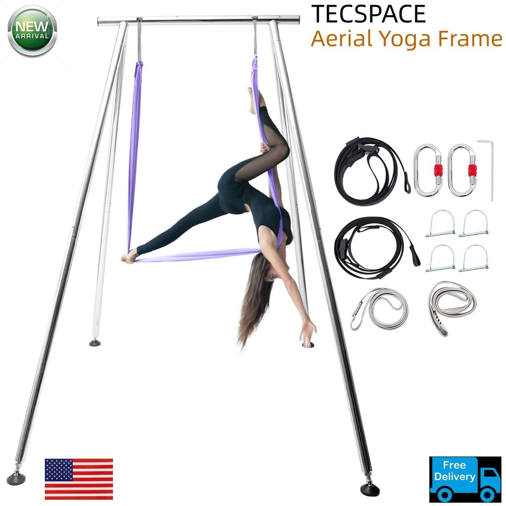 Lojok 6.6 FT~9.6 FT Adjustable Height Yoga Stand with 18 FT Aerial Silk (Purple)
