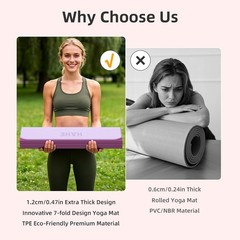 HAHE 7-Fold Design Extra Thick Yoga Mat 72″L x 24″W x 0.47″,TPE Fitness Exercise