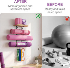 Yoga Mat Holder Wall Mount Yoga Mat Storage Home Gym Accessories with Wood Float