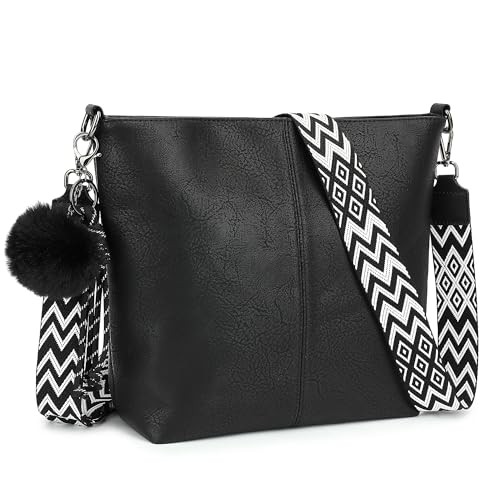 TANTOMI Crossbody Bags for Women Trendy Vegan Leather Purses and Hobo Black
