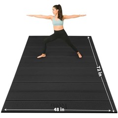 Foldable Wide & Large Yoga Mat – Cushioned, Compact & 48″ x 72″ x 1/3″ Black
