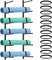 Yoga Mat Holder Wall Mount with 12 Straps, 6 Tier Metal Yoga Mat Storage Rack Ho