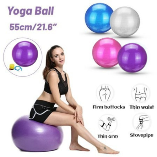 PURPLE 55cm(22in) Exercise YOGA BALL & Pump Anti-Burst Stability Balance Gymball