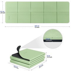 Readaeer Foldable Yoga Mat for Travel Folding 72″ L x 24″ W x 0.24″ H, Green