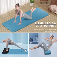 Foldable Extra Large Yoga Mat 74″×31.5″, 8mm Double-Sided Non Slip Lightweigh…