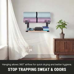 2 Tier Adjustable Width Yoga Mat Holder Protective Padding Wall Mount Steel