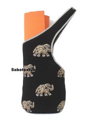 Indian Black Animal Jhola Tote Bag, Quilted Yoga Mat Bag,Handblock Yoga Mat Bag