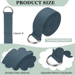 Yoga Strap with Adjustable Metal D Ring Buckle, 8.2ft & Gray