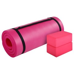 BalanceFrom 71″x24″ Anti Tear Yoga Mat w/Strap, Knee Pad & Blocks, Pink (Used)