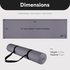 1/4-Inch High Density Non-Slip Yoga Mat with Carrying Strap – Multipurpose