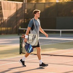 Pickleball Tote Sling Bag for Women/Men/Boy/Girl, Large capacity BeigeBrown