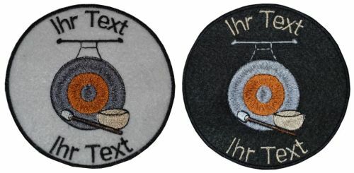 Klangmassage Klangschale Aufnäher m Wunschtext Patch 8cm (537-1)