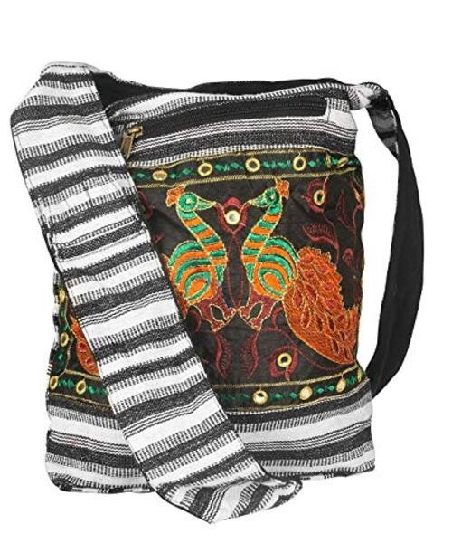 Hobo Shoulder Bag Messenger Casual Everyday Large Hippie Market Black White