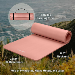 Solana Yoga Mat Thick 1/2In Non-Slip Workout Mat with Nylon Strap – 72X24In Exer