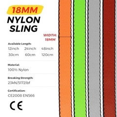 18MM Nylon Climbing Sling Runner 23KN CE2008/EN566 30cm/ 12inch |Pack of 2 Grey