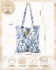 Aesthetic Tote Bag for Women – Reusable Shoulder Bag with White Blue Flowers