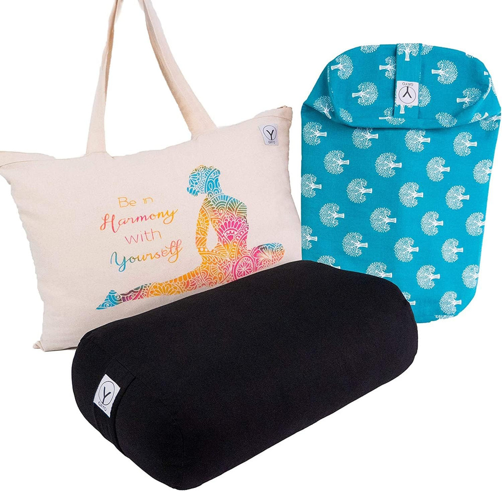 Yoga Bolster for Restorative Yoga – 100% Cotton, Includes Washable Cover and Car