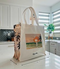 Summer Aestetic Canvas Tote Bag with Zippered Interior Pocket for Personal It…