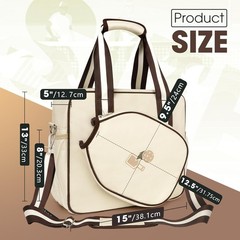 Pickleball Tote Sling Bag for Women/Men/Boy/Girl, Large capacity BeigeBrown