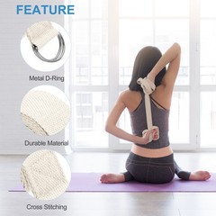 6Pcs 8 Feet Cotton Yoga Strap Belt Stretch Bands with D-Ring Buckle, White