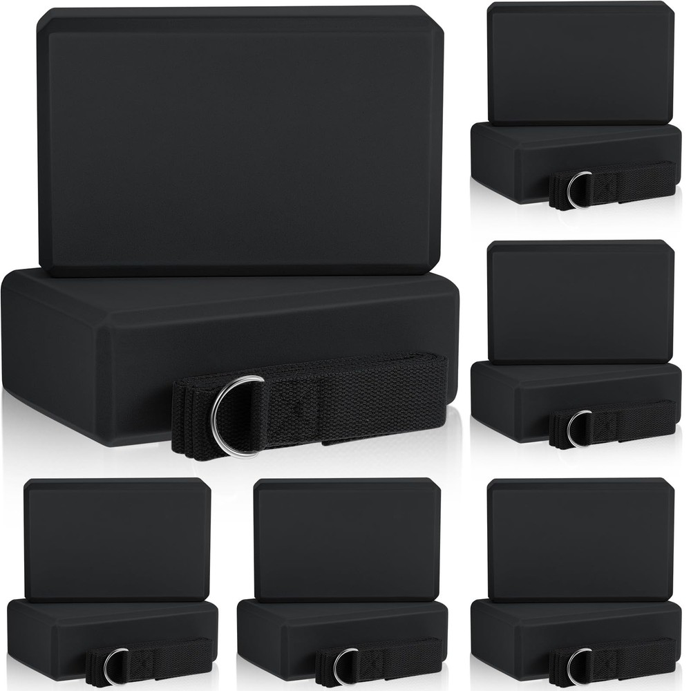 18 Pcs Yoga Blocks and Strap Set Include 12 EVA Foam black